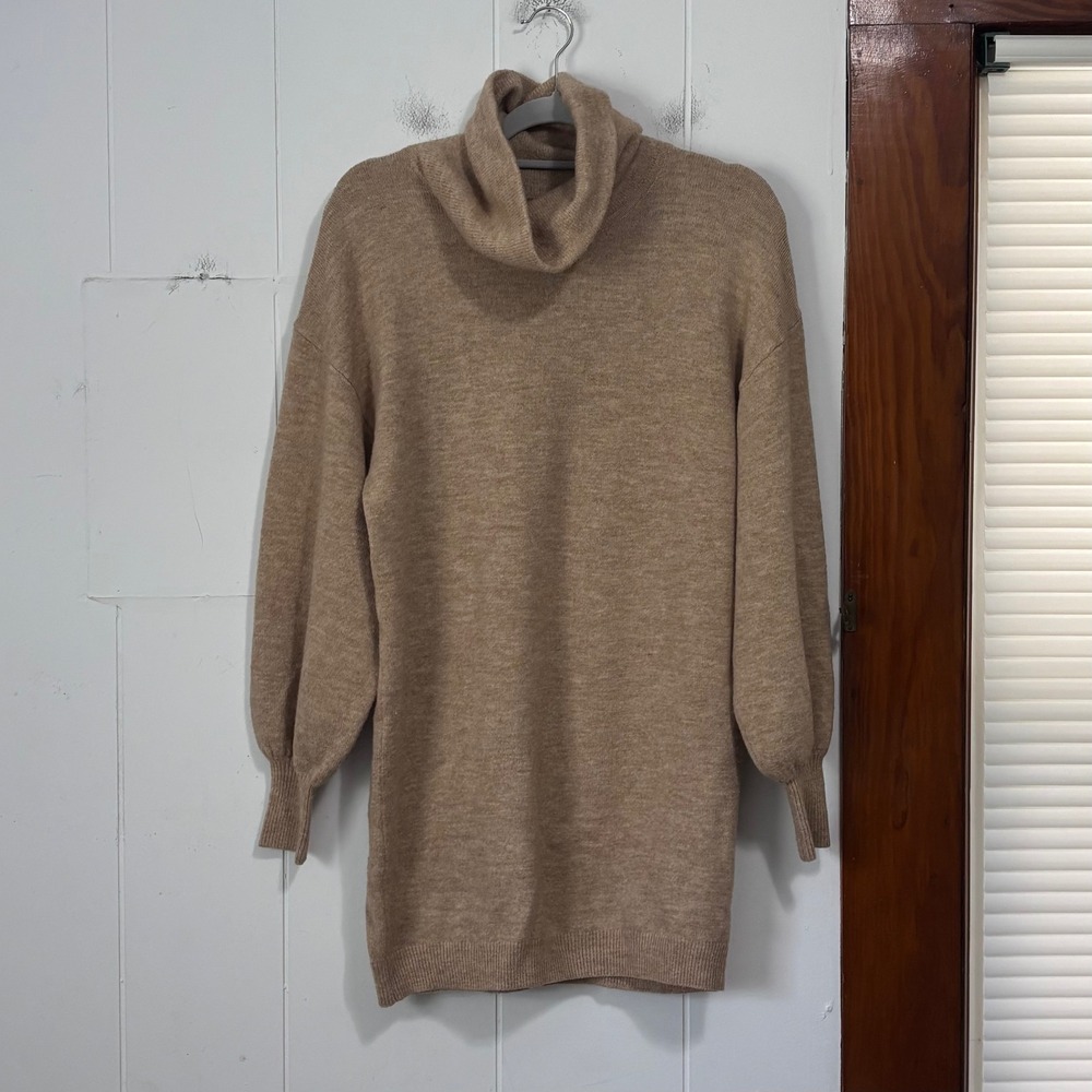 ASOS DESIGN Women Camel Cowl Neck Balloon Sleeve Knit Mini Sweater Dress US 4